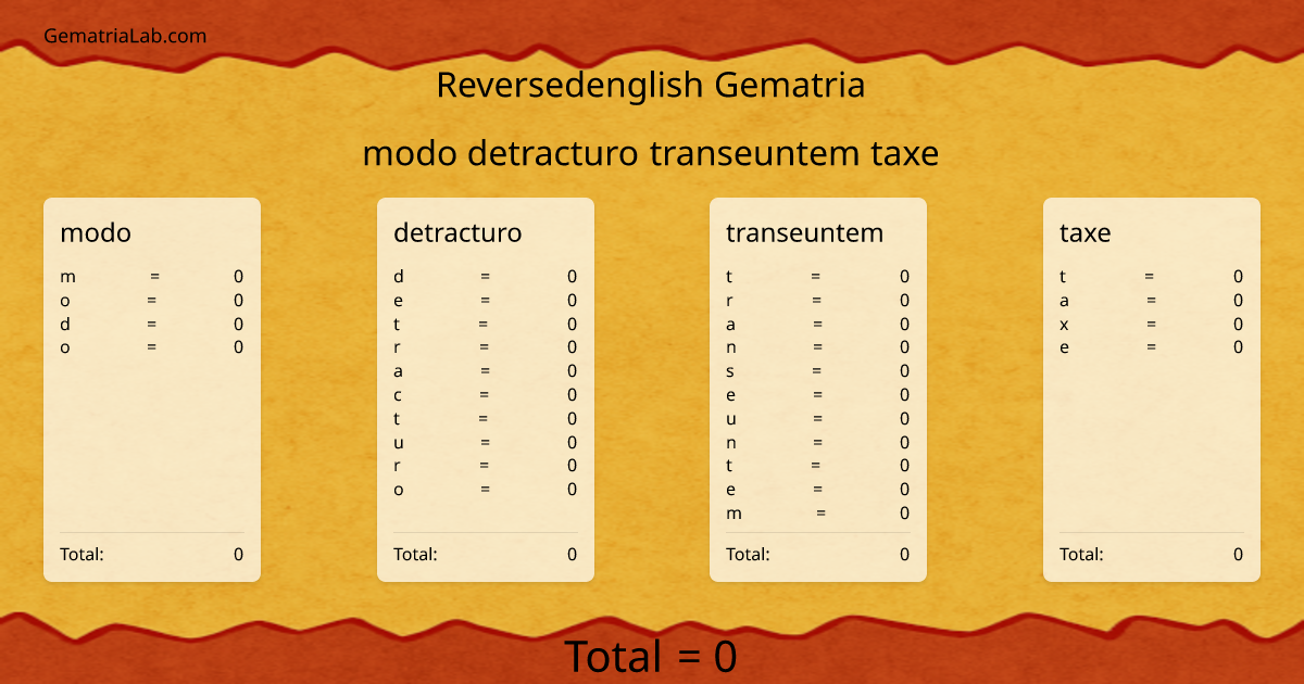modo detracturo transeuntem taxe in reversedenglish Gematria